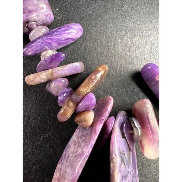 NEW charoite graduated chip beaded 20 inch necklace with stainless steel clasp - Picture 6 of 16